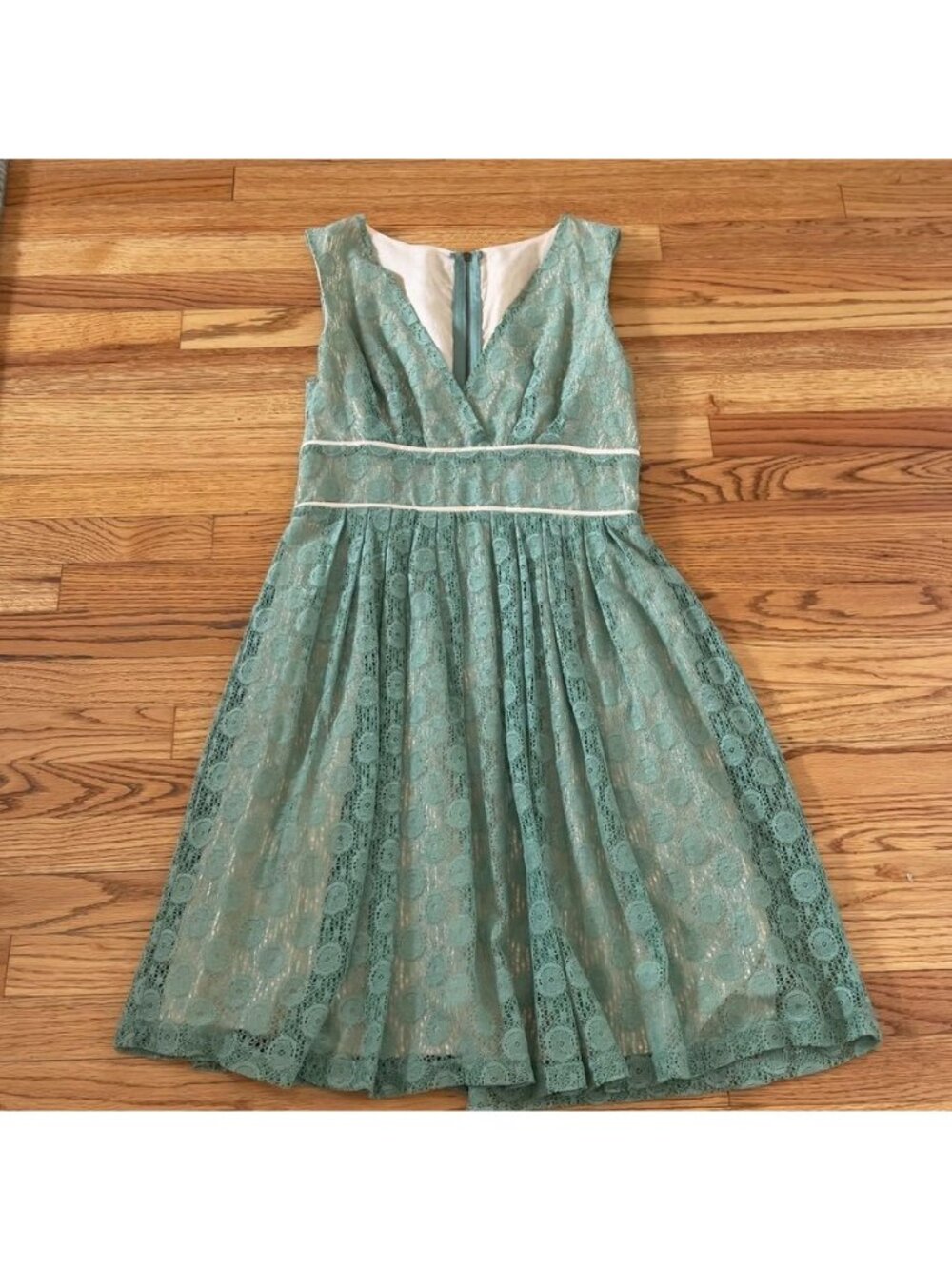 Vintage Sage Green Lace Midi Dress Garden Party Sorority Rush Cocktail Feminine - Picture 10 of 11